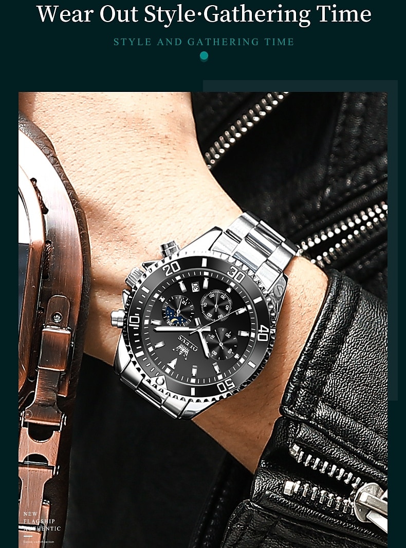 OLEVS Heren Quartz horloges Luxe Grote wijzerplaat Modieus Zakelijk Weergave maanfase Lichtgevend Kalender WATERDICHT Legering Horloge 2025 - $29.99 –P17