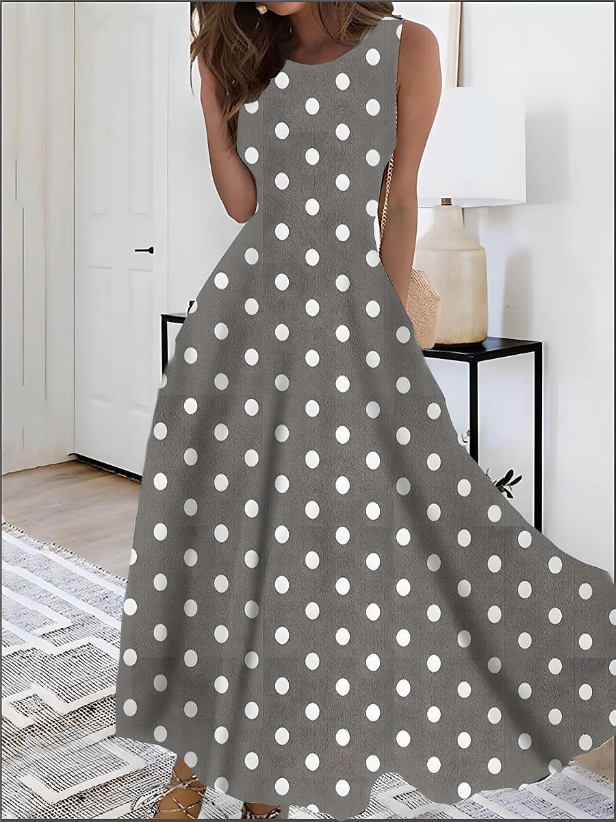 Mujer Estampado Vestido vintage vestido largo vestido largo Elegante A Lunares Cuello Barco Sin Mangas Diario Cita Verano Primavera Azul Piscina Verde Oscuro 2025 - $25.99 –P3