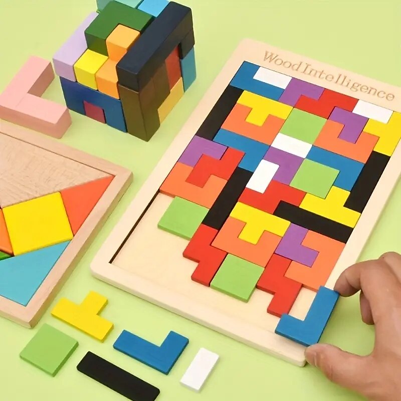 színes 3D fakockák puzzle agytorna montessori oktatójáték gyerekeknek az intelligencia fejlesztésére & kreativitás 2025 - $20.99 –P2