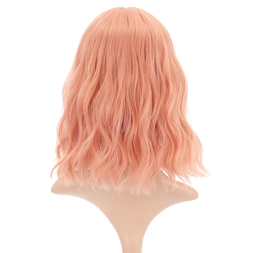 Krátká blond paruka s růžovými pruhy s ofinou ženská blond smíšená růžová bob paruka kudrnatá vlnitá syntetická cosplay paruka po ramena pro dívčí Halloween cosplay party paruky 2025 - $22.99 –P12