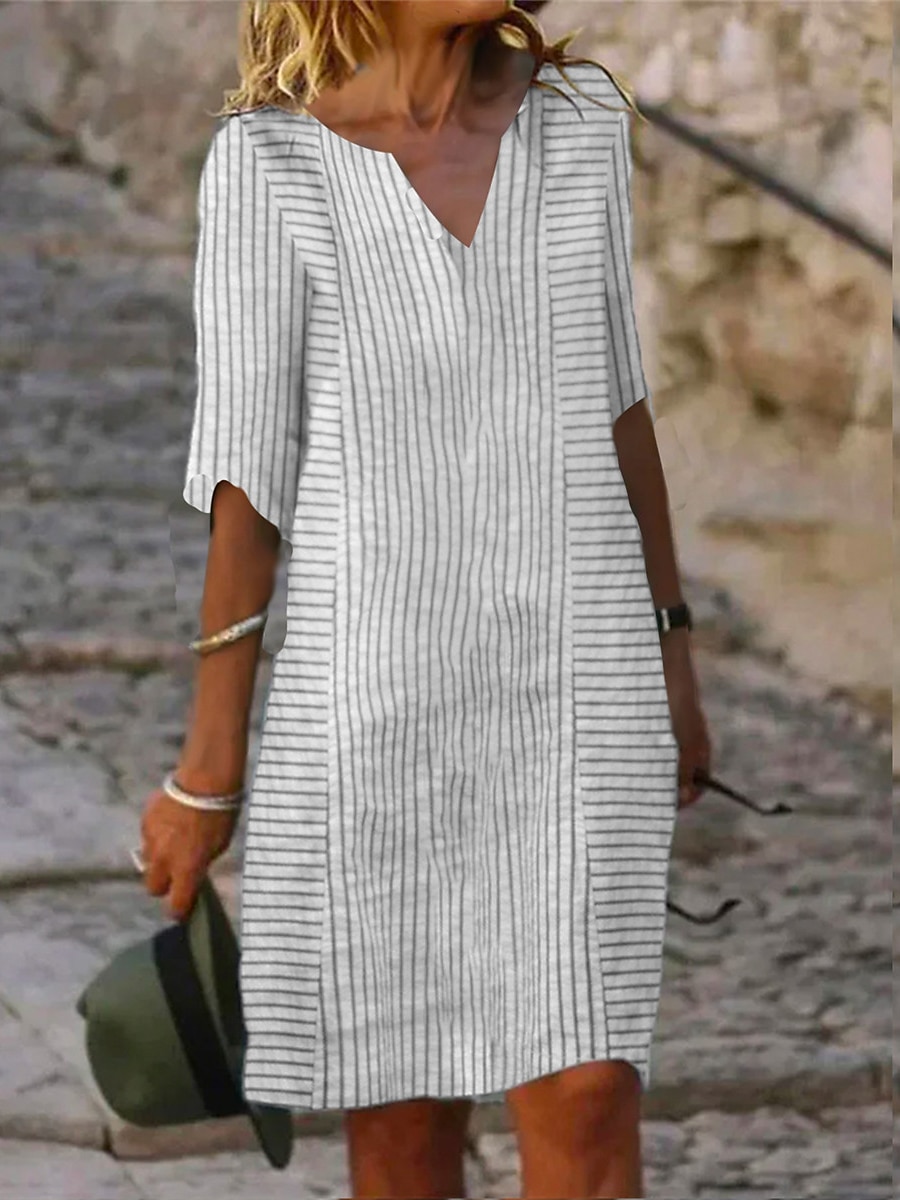 Mujer Mini vestido Mini vestido Vestido estilo camiseta Vestido de cambio Vestido de verano Elegante Activo Moda Exterior Vacaciones Trabajo Ajuste regular Raya Guingán Media Manga Escote en Pico 2025 - $26.99 –P1