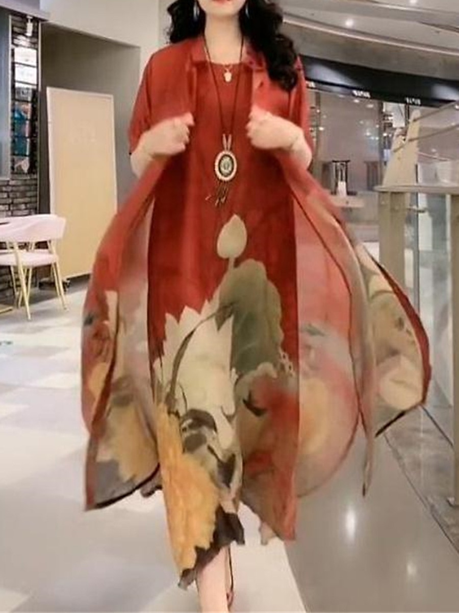 Damskie Zestaw sukienek Codzienne sukienki Sukienka rozkloszowana Sukienka z nadrukiem Moda Codzienny Kwiaty Nadruk Nadruk Sukienka midi Rękaw 1/2 Półgolf Urlop Codzienny Czerwony Niebieski 2025 - $34.99 –P5