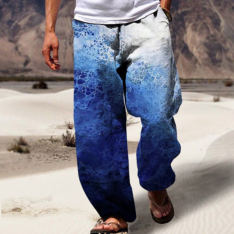 Voor heren Broek Zomerbroek Strandbroeken Trekkoord Elastische taille 3D-afdrukken Verloop Grafische prints Comfort Casual Dagelijks Feestdagen Streetwear Hawaii blauw Groen 2025 - $25.99 –P3