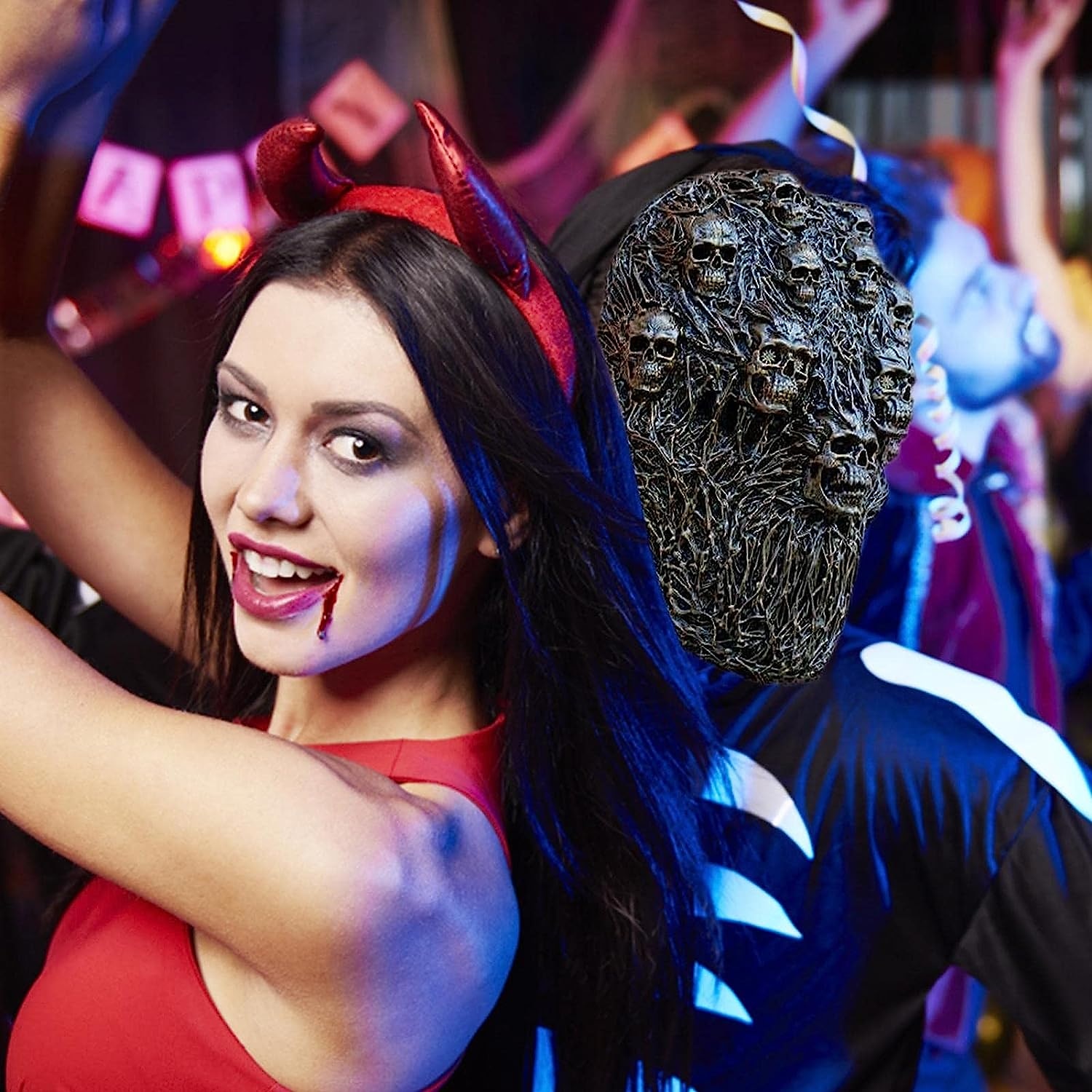 halloween skeleton pokrývka hlavy maska, halloweenská lebka gothic cosplay party kostýmy | děsivé potřeby na halloweenskou párty pro jiaben cosplay kostýmy 2025 - $26.99 –P10