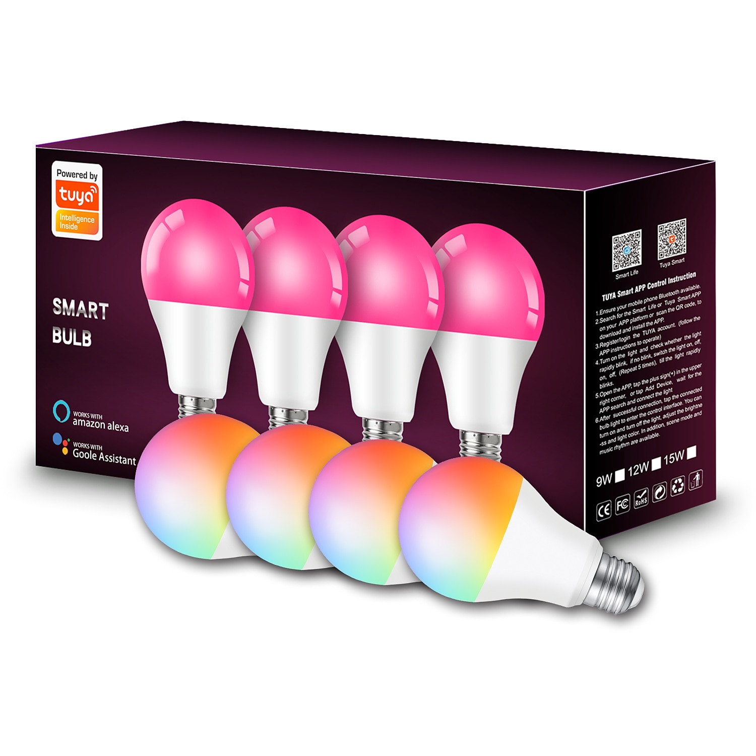 Ampoule LED intelligente E26 Tuya A19 contrôle vocal Alexa variation et coloration WiFi ampoule A70 RGBCW 9W15W de 2025 ? $7.49 –P1