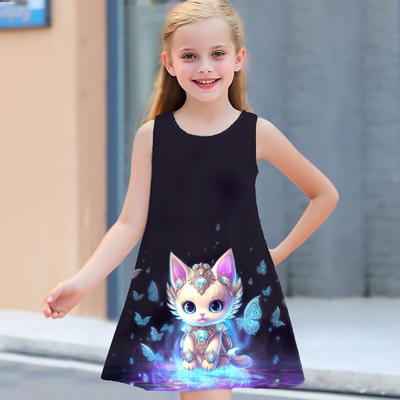 ragazze' 3D Pop art Gatto Farfalla Vestito Senza maniche Stampa 3D Estate Primavera Sportivo Giornaliero Per eventi stile sveglio Informale Dolce Bambino 3-12 anni Abito casual Abito linea A Abito del 2025 a $13.99 –P10