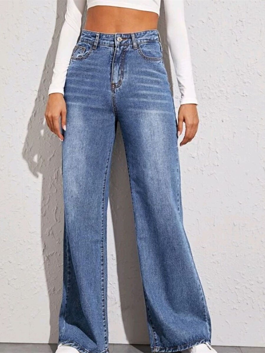 Women's Jeans Pants Trousers Full Length Cotton Pocket Micro-elastic High Waist Streetwear Simple Outdoor Vacation Light Blue XS S Summer Spring 2023 - US $29.99 –P1