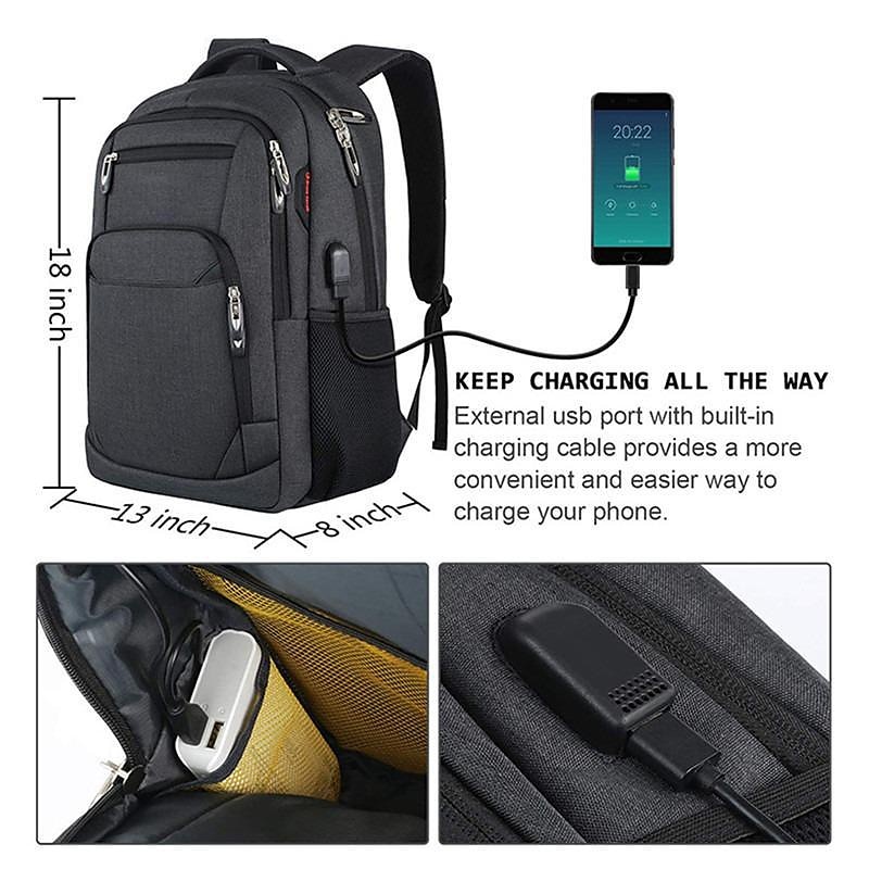 Classic Men's and Women's Anti-theft Waterproof Laptop Backpack with USB Charging Port Travel Business Durable Computer Bag School Backpack Suitable for Gift 18 Inch Laptop, Back to School Gift 2025 - $46.99 –P5