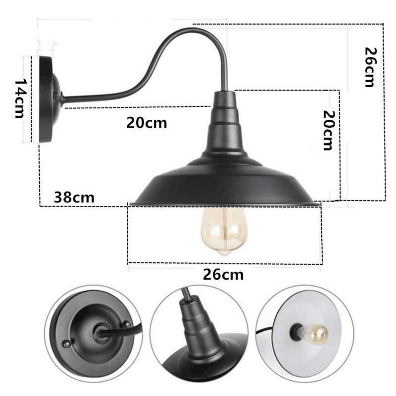 Lámpara de granero para interiores y exteriores, resistente al agua, de cuello de cisne negro, aplique de pared industrial vintage para almacén, iluminación de porche de pared de granja moderna, 110-240 V 2025 - $66.99 –P6