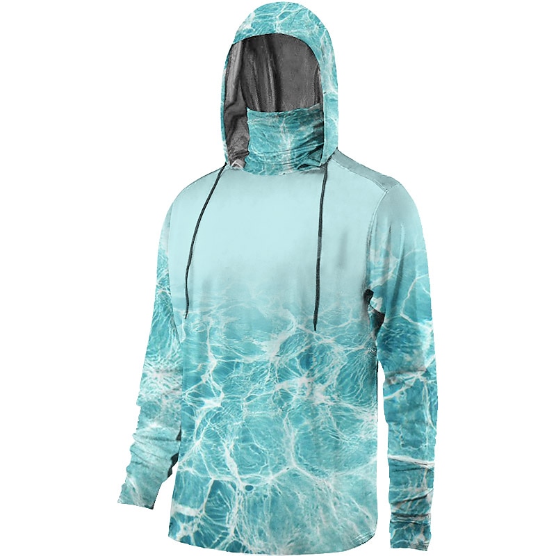 Men's Fishing Shirt Hooded Outdoor Long Sleeve UV Protection