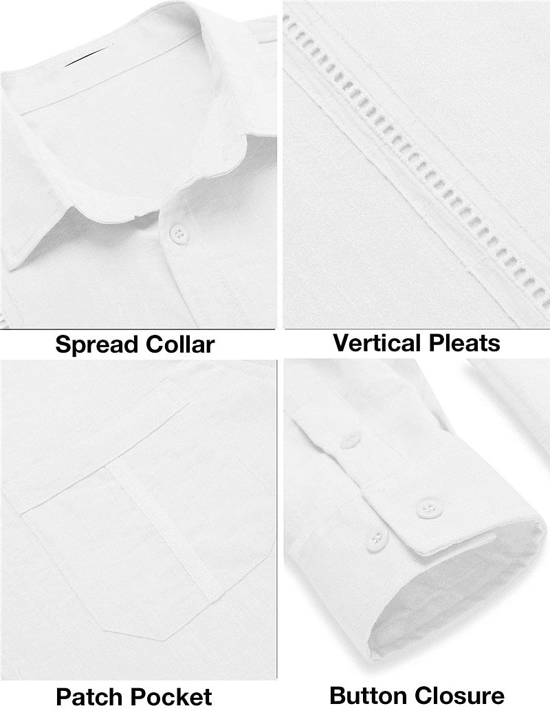 Men's Shirt Guayabera Shirt Linen Shirt Button Up Shirt Summer Shirt Beach Shirt Black White Navy Blue Long Sleeve Plain Turndown Spring & Summer Casual Daily Clothing Apparel Patchwork 2026 - $25.99 –P5