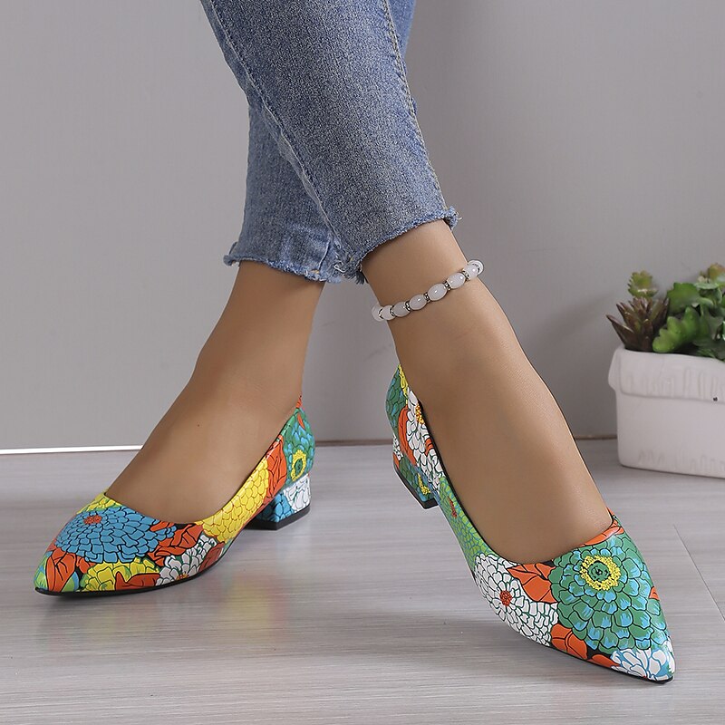 Women's Heels Pumps Pink Shoes Dress Shoes Comfort Shoes Party Work Daily Floral Color Block Summer Chunky Heel Pointed Toe Fashion Casual Minimalism Faux Leather Loafer Red Green 2023 - AED 125.99 –P7
