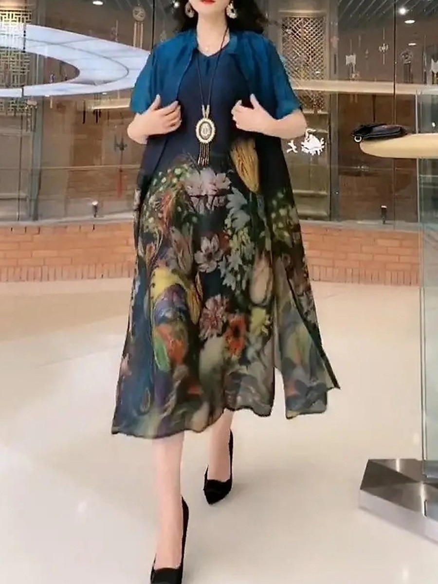 Damskie Zestaw sukienek Codzienne sukienki Sukienka rozkloszowana Sukienka z nadrukiem Moda Codzienny Kwiaty Nadruk Nadruk Sukienka midi Rękaw 1/2 Półgolf Urlop Codzienny Czerwony Niebieski 2025 - $34.99 –P8