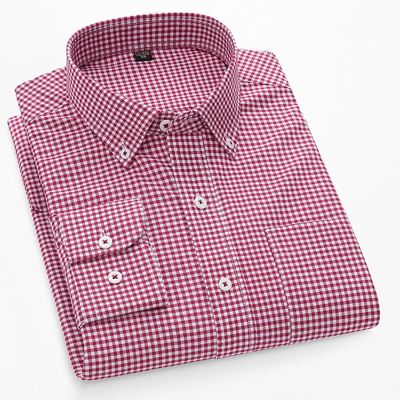 Herr Skjorta Button Down skjorta Icke-järnskjorta Oxford skjorta Pläd / Randig / Chevron Bröllop Kontor & Karriär Svart Rubinrött Blå Långärmad Tröjkrage Alla årstider Kläder Mönster 2025 - $31.99 –P3