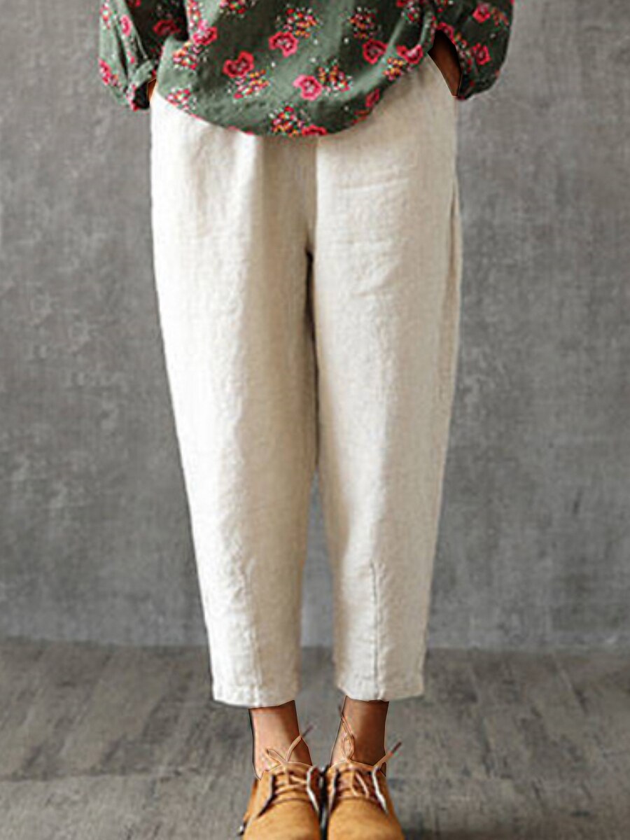 Damen Hose aus Baumwollleinen Hosen Hose Baggy-Hosen Mode Streetwear Volle Länge Mittlere Taille Einfach Tasche Elastischer Bund Baggy Atmungsaktivität Weich Außenbereich Mikroelastisch Urlaub 2025 - $16.99 –P18