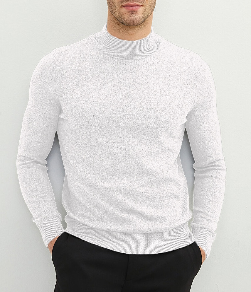 Men's Sweater Pullover Sweater Jumper Ribbed Knit Knitted Plain Mock Neck Stylish Casual Daily Wear Vacation Clothing Apparel Spring &  Fall Black White S M L 2025 - $23.99 –P2