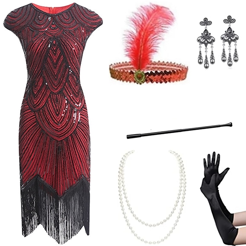 Řvoucí 20s Retro Velký Gatsby Úbory Kostým na Večírek Maškarní Bez rukávů Velký Gatsby Svatební host Flitry Třásně Flitry Třásně Kulatý Dámské předvečer Všech svatých Karneval Plesová maškaráda 2025 - $50.99 –P7