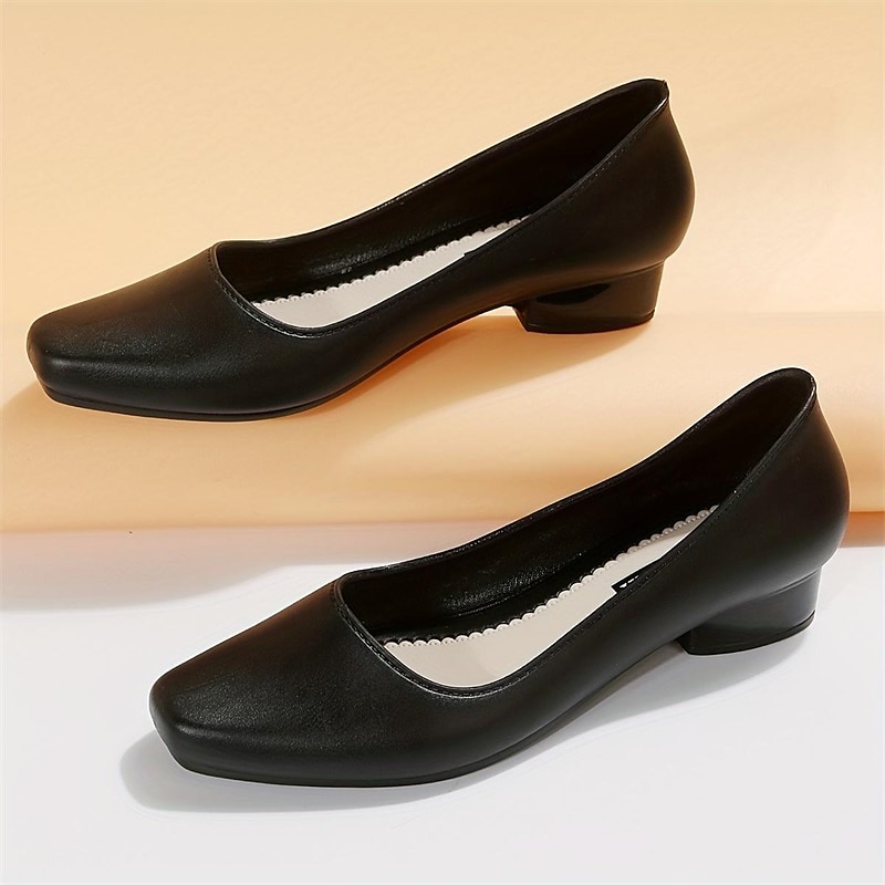 Zapatos negros de tacón bajo para mujer: zapatos clásicos sin cordones con punta redonda para la oficina, el trabajo y ocasiones formales. 2026 - $18.99 –P9