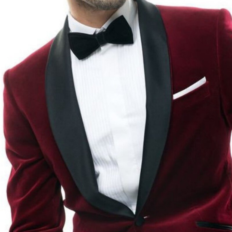 Giacca blazer da uomo in velluto per feste casual taglio regolare a tinta unita monopetto a un bottone borgogna del 2025 a $98.99 –P2