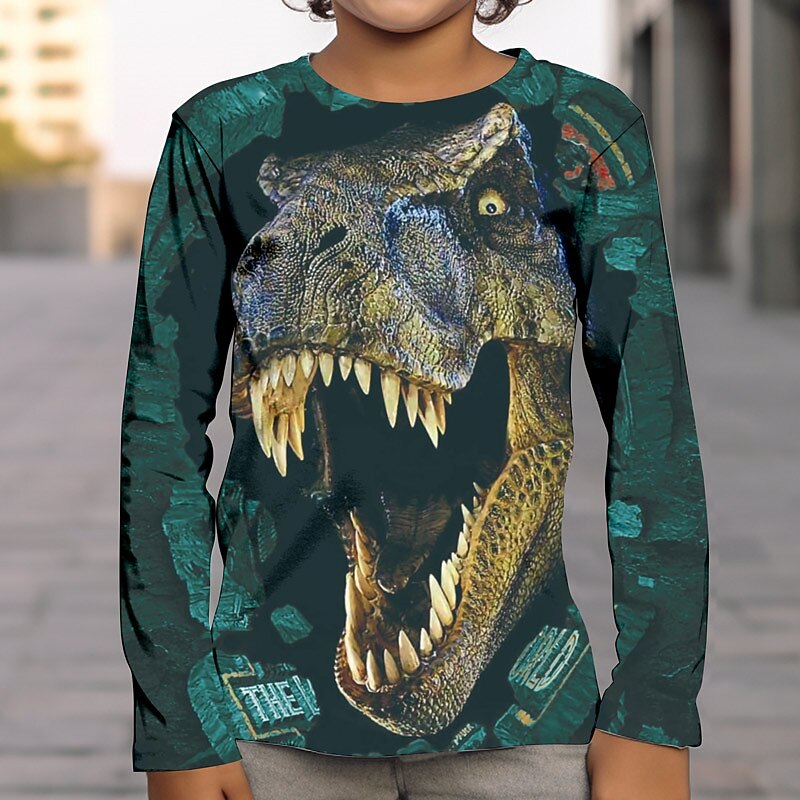 Chico 3D Graphic Animal Dinosaurio Camiseta Manga Larga Impresión 3D Verano Primavera Otoño Deportes Moda Ropa de calle Niños 3-12 años Exterior Casual Diario Ajuste regular 2025 - $13.99 –P4
