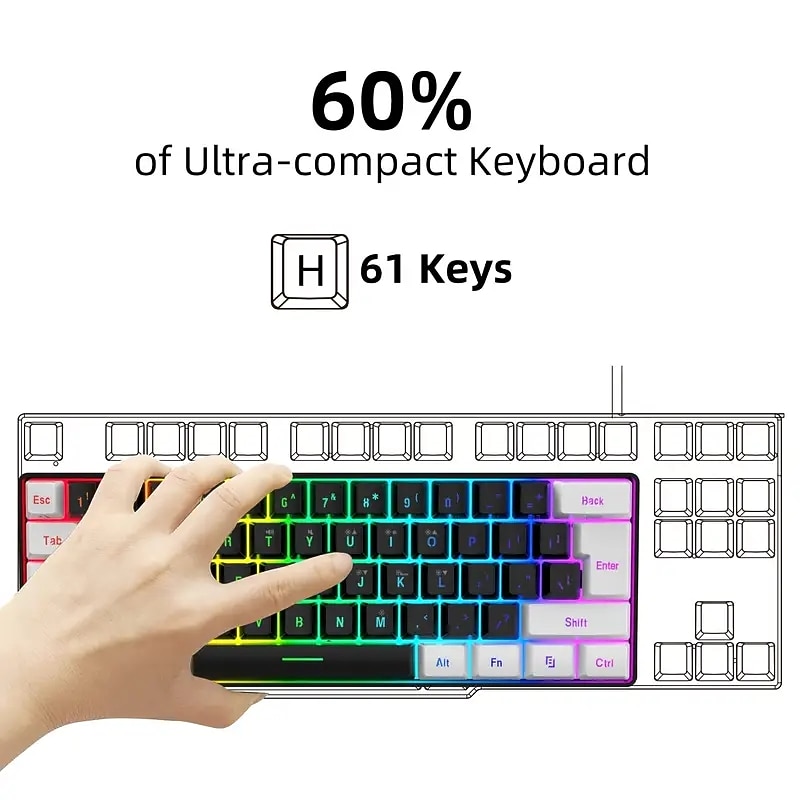 2025年 有線ゲーミングキーボード小型 rgb バックライト付き膜ゲーミングキーボード超コンパクトミニ防水キーボード pc コンピュータゲーマー  コレクション – $39.99 –P6