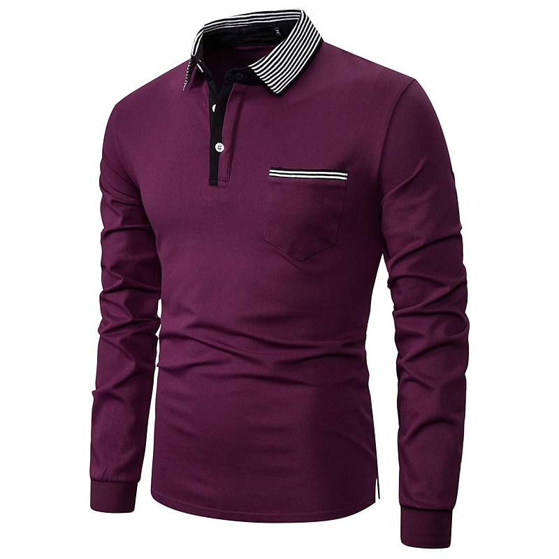 Herren Polos mit Knöpfen Poloshirt Casual Festtage Kargen Langarm Modisch Basic Glatt Klassisch Sommer Regular Fit Traube Dunkelmarine Grau Polos mit Knöpfen 2025 - $21.99 –P5