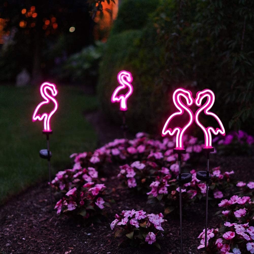 Lâmpada de gramado de flamingo neon led solar à prova d'água, luz de estaca de jardim elegante para decoração de caminho externo, pátio e quintal de 2025 por $25.99 –P4