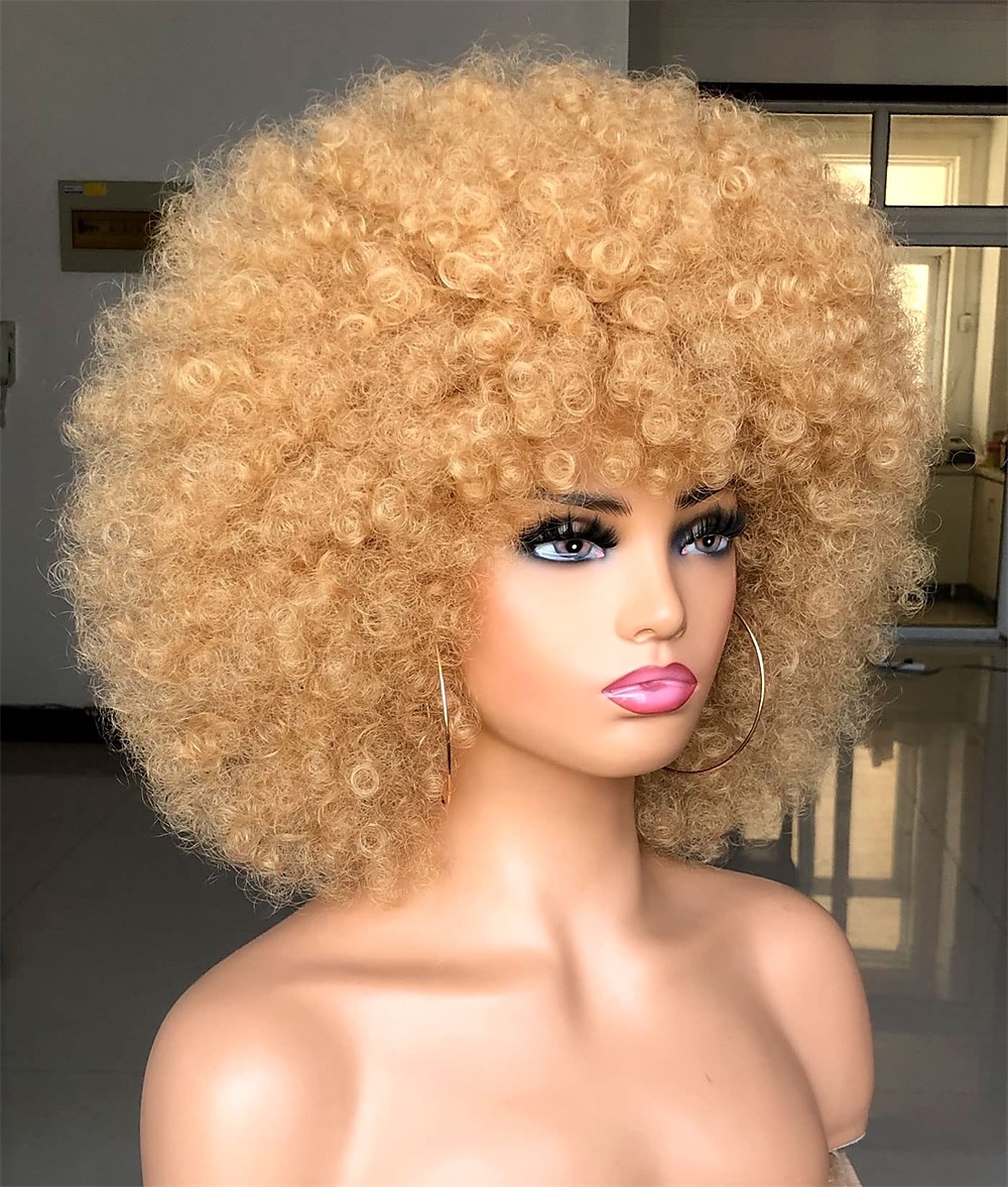 krátká afro paruka s ofinou pro černé ženy afro výstřední kudrnatá paruka 70. léta prémiová syntetická velká afro paruka karnevalová cosplay party paruka 2025 - $22.99 –P11