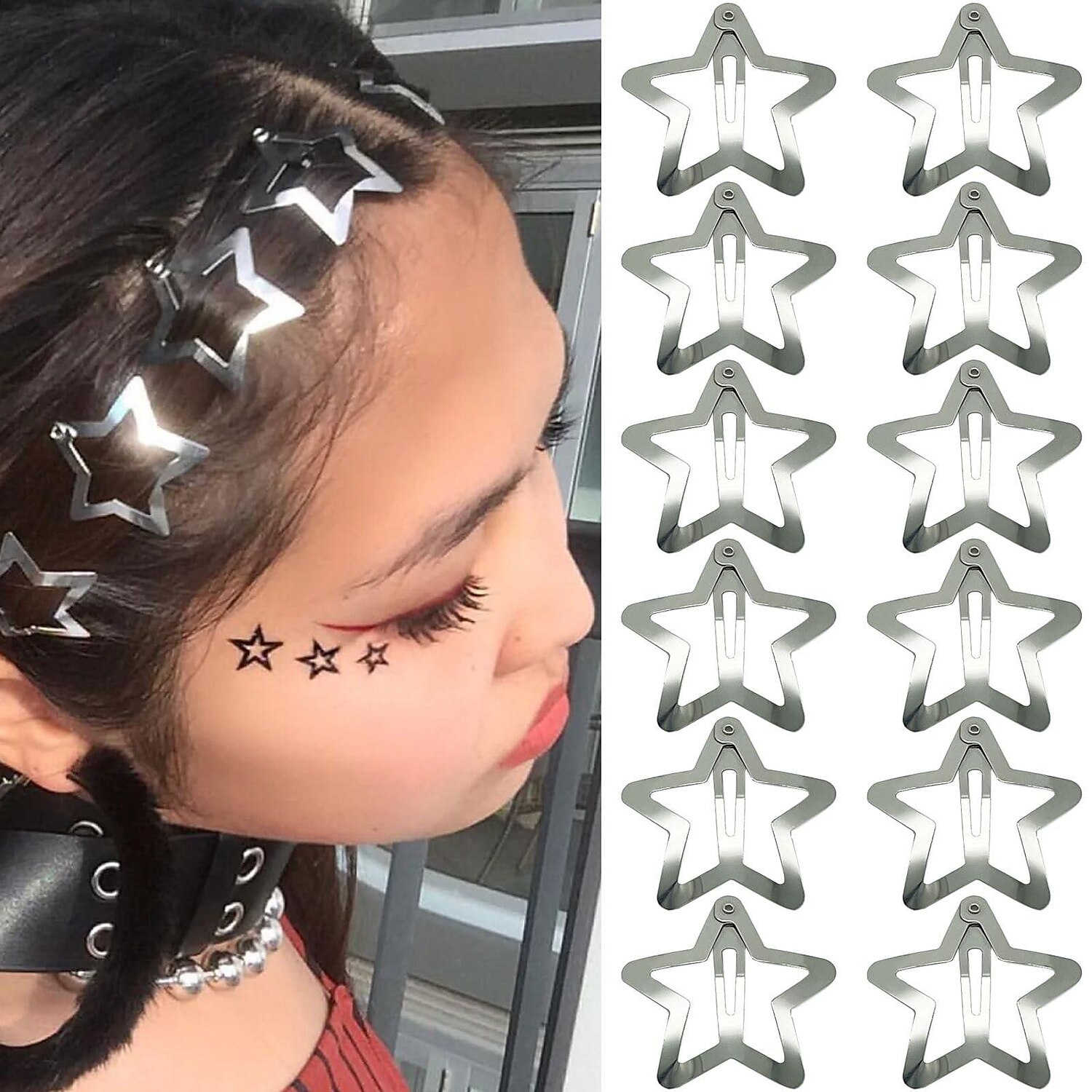 10 pçs 1.61 "estrela grampos de cabelo snap presilhas de cabelo antiderrapante estrela acessórios para o cabelo para meninas mulheres 2000s y2k prata metal grampos de cabelo de 2025 por $8.49 –P6