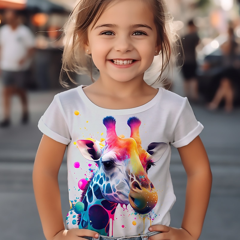 Para Meninas 3D Gráfico Desenho Animado Girafa Camisa Camiseta Manga Curta Impressão 3D Verão Primavera Ativo Moda Estilo bonito Infantil 3-12 anos Ao ar livre Casual Diário Normal de 2026 por $11.99 –P18