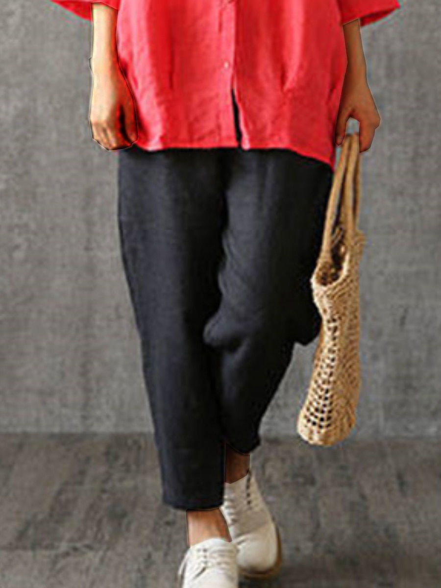 Damen Hose aus Baumwollleinen Hosen Hose Baggy-Hosen Mode Streetwear Volle Länge Mittlere Taille Einfach Tasche Elastischer Bund Baggy Atmungsaktivität Weich Außenbereich Mikroelastisch Urlaub 2025 - $16.99 –P14