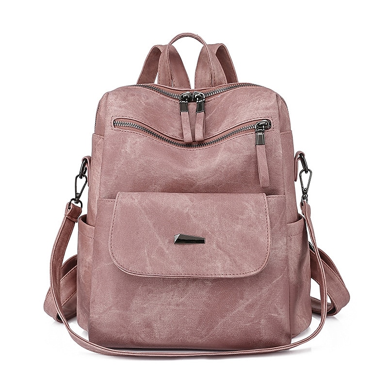 Dames rugzak Schooltas rugzak School Dagelijks Effen Kleur PU-nahka Grote capaciteit waterdicht Duurzaam Rits karamelkleur Zwart Blozend Roze 2025 - $46.99 –P10