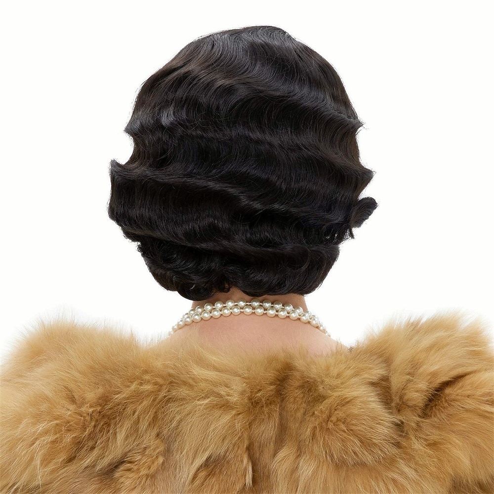 Lang 1920-talls parykk fingerbølger parykk krøllete kort parykk vintage parykker kvinner dame syntetisk varmebestandig full parykk cosplay kostyme festdrakt med parykk hette Halloween-parykker 2026 - $18.99 –P5