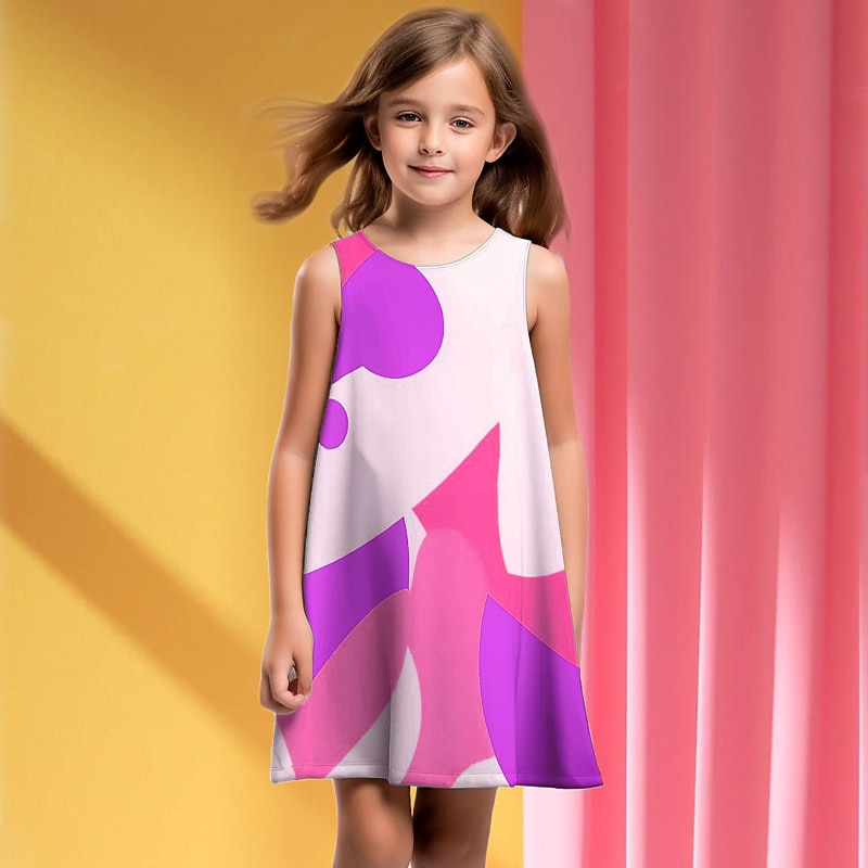 ragazze' 3D Pop art Fantasia geometrica Color Block Vestito Senza maniche Stampa 3D Estate Primavera Da mare Sportivo Giornaliero stile sveglio Informale Dolce Bambino 4-12 anni Abito casual Abito del 2025 a $13.99 –P2