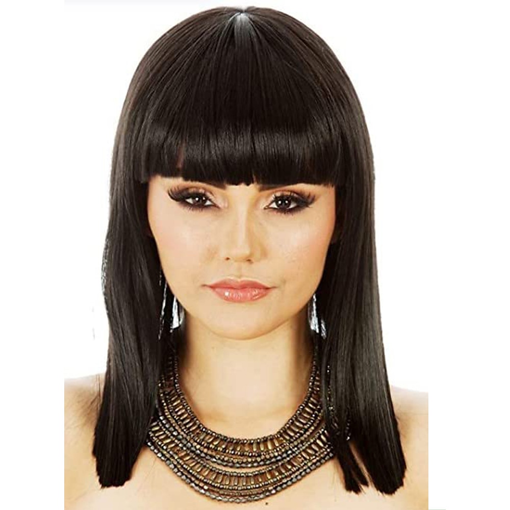 Parrucca Costume Cleopatra Long Bob - Bob Nero Liscio con Frangetta - Capelli Egiziani Parrucche di Halloween del 2026 a $20.99 –P1