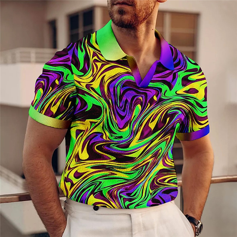 Herr Grafisk Pikétröjor Golftröja Kortärmad Polotröjor V-hals Ledigt Semesterkläder Rave Wear Festkläder 3D-utskrift Gul Rubinrött Blå 2025 - $22.99 –P9