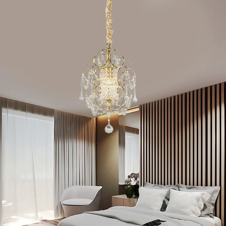 led lysekroner, pendellys loft rustikk enkelthode jern led krystall lysekrone metall soverom auditorium hengende lampe takbeslag lys belysning rustikk elegant gårdshus komp 110-240v 2025 - $257.89 –P15