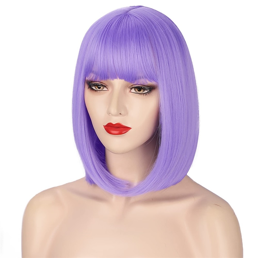 Peruca Roxa com Franja Peruca Bob Curta e Lisa para Mulheres 12 Polegadas Peruca Sintética Colorida de Festa Perucas de Halloween de 2026 por $18.49 –P15
