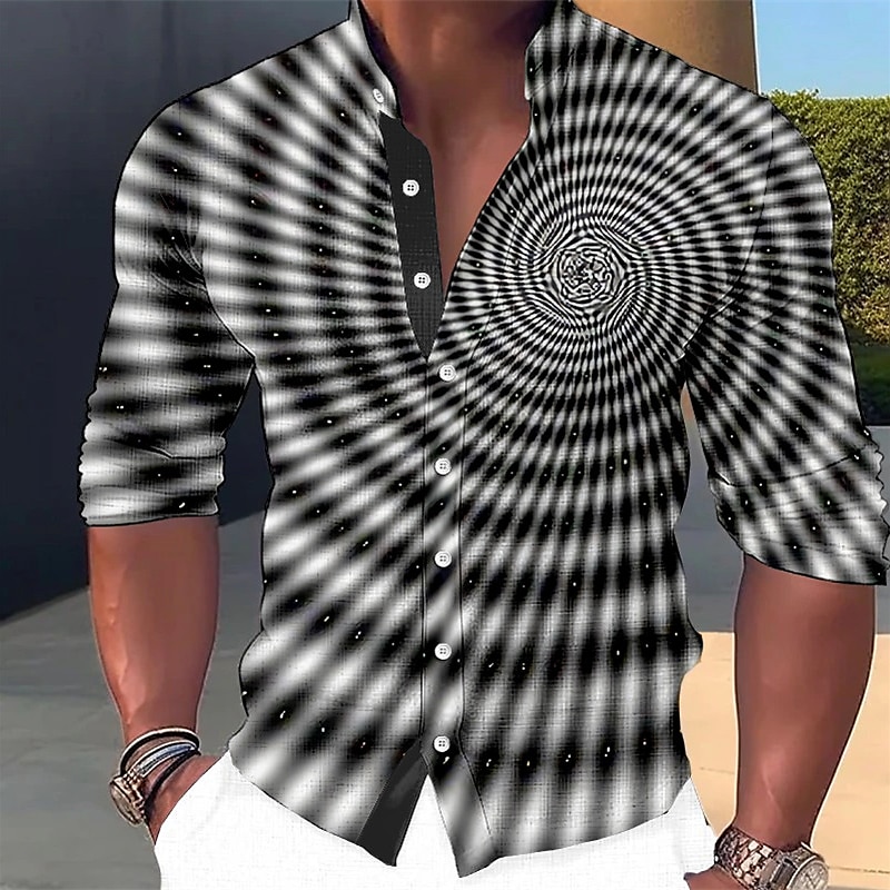 Bărbați 3D Print Model Geometric Geometrie Cămașă Camașă cu nasturi Manșon Lung Modă Șic Stradă Designer În aer liber Casual Zilnic Vară Primăvară Toamnă Guler de stand Imprimeu Albastru Verde Negru 2025 - $24.99 –P5