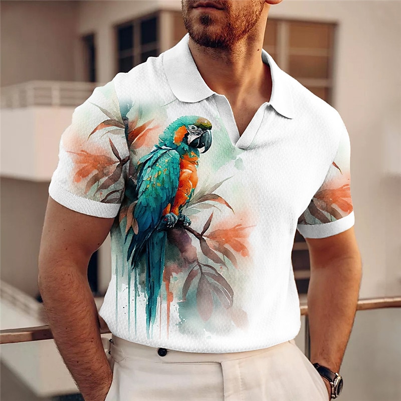 Per uomo Pappagallo Polo Hawaiane Maglia da golf Manica Corta Magliette polo Scollo a V Casual Divertente Abbigliamento mare Abbigliamento da vacanza Abiti da festa Stampa 3D Giallo Rosso Blu del 2025 a $22.99 –P2