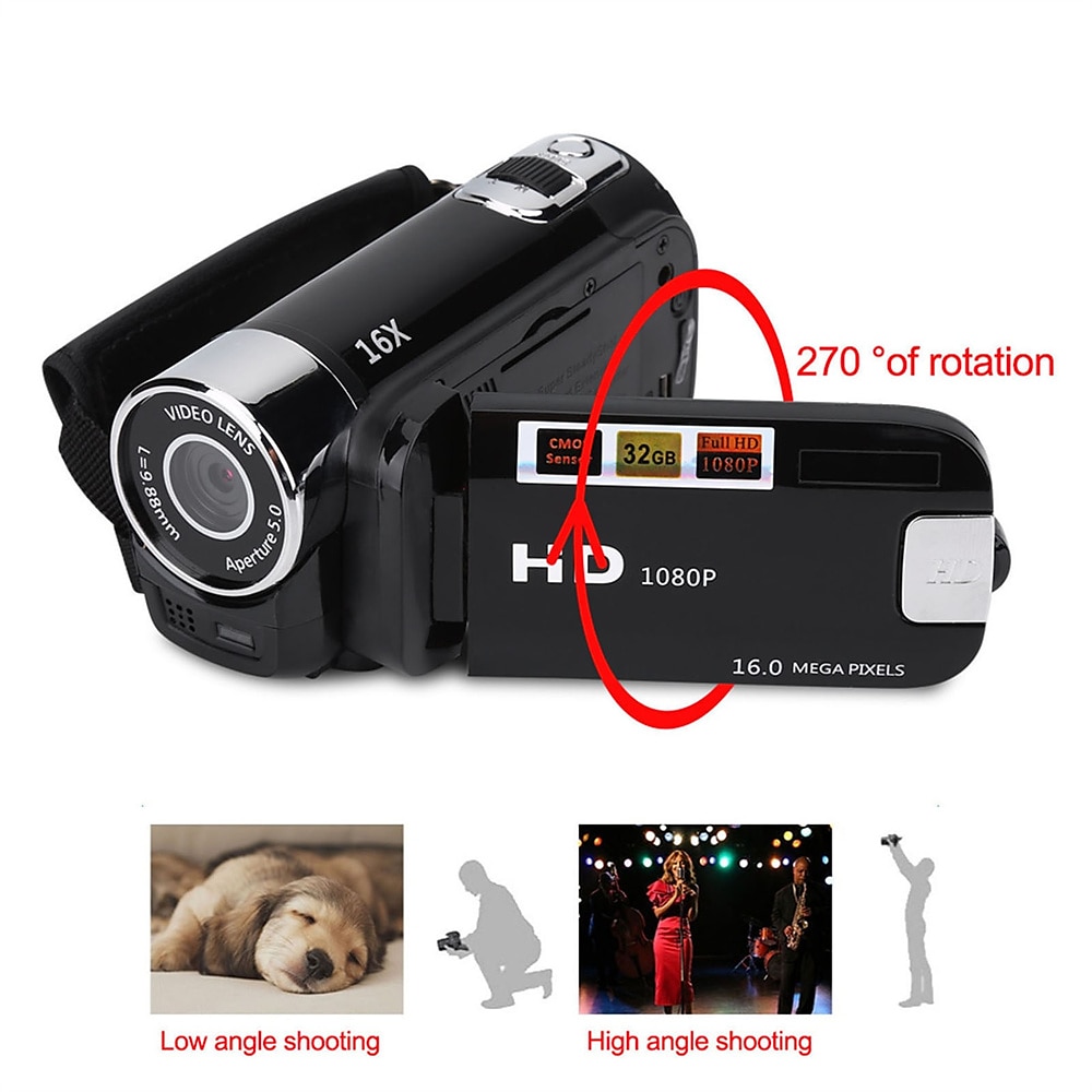 Portable Full HD 1080P Vlogging Camera Recorder, 2.7" LCD, 270° Rotation, 16MP, 16X Digital Zoom, Selfie Camcorder 2025 - $66.99 –P6