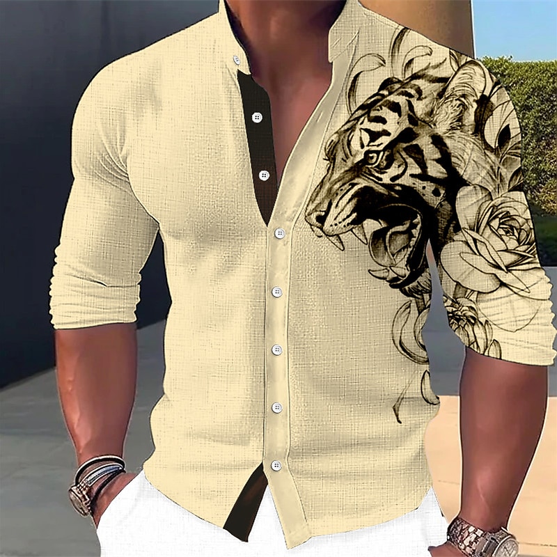 Per uomo Animali Tigre Camicia Camicia con bottoni Manica lunga Di tendenza Streetwear Originale Esterno Informale Giornaliero Estate Primavera Autunno Colletto alla coreana Stampa Bianco Rosa Blu del 2025 a GBP £21 –P4