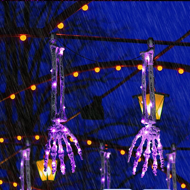 3-pakning realistisk utseende skjelettstaker kirkegård hage plen staker halloween skjelett lys opp halloween dekorasjoner skjelett hender hode gårdsstake med lysstrenger for hage varm hvit / lilla 2025 - $28.99 –P12