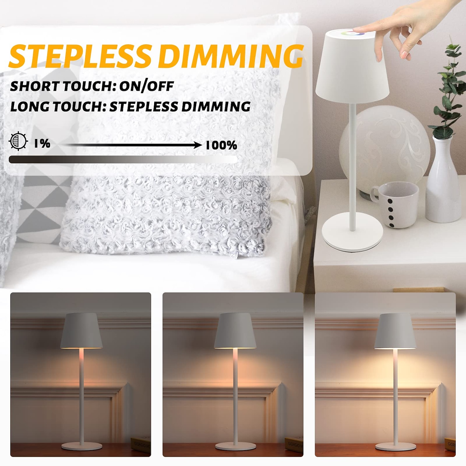 LED Cordless Table Lamp 6600mWh Rechargeable Battery Desk Lamp 3000K Stepless Dimming Night Light IP54 Waterproof Metal Outdoor Portable Lamp for Camping, Restaurant, Patio 2025 - $29.99 –P1
