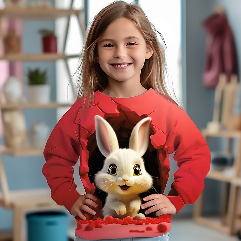 Dívčí 3D Komiks Králíček Mikina Dlouhý rukáv 3D tisk Léto Podzim Módní Šik ven Rozkošný Polyester Děti 3-12 let Venkovní Ležérní Denní Běžný 2025 - $17.49 –P1