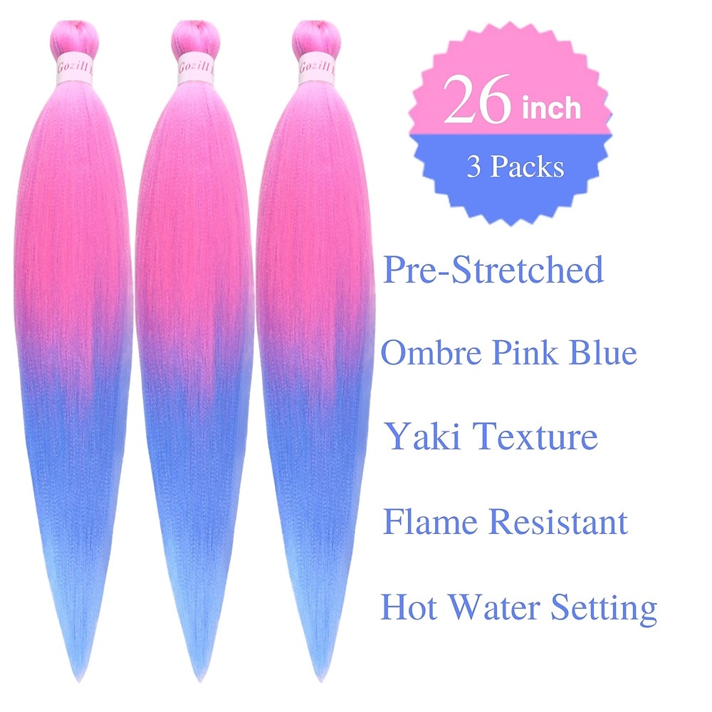 Rose Pink Braiding Hair Pre Stretched Box Braid Hair Extension 26 Inch  (Pack of 3) 26