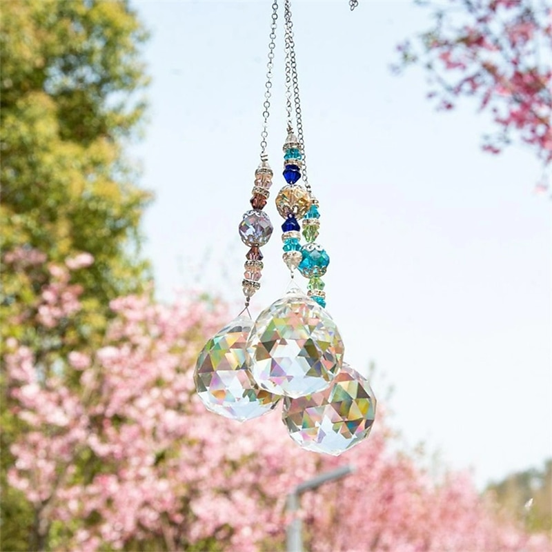 1 peça suncatcher de cristal, bola de prisma de janela, fabricante de arco-íris, pingente pendurado para casa, jardim, quintal, quarto, varanda, pátio, decoração de 2025 por $6.99 –P10