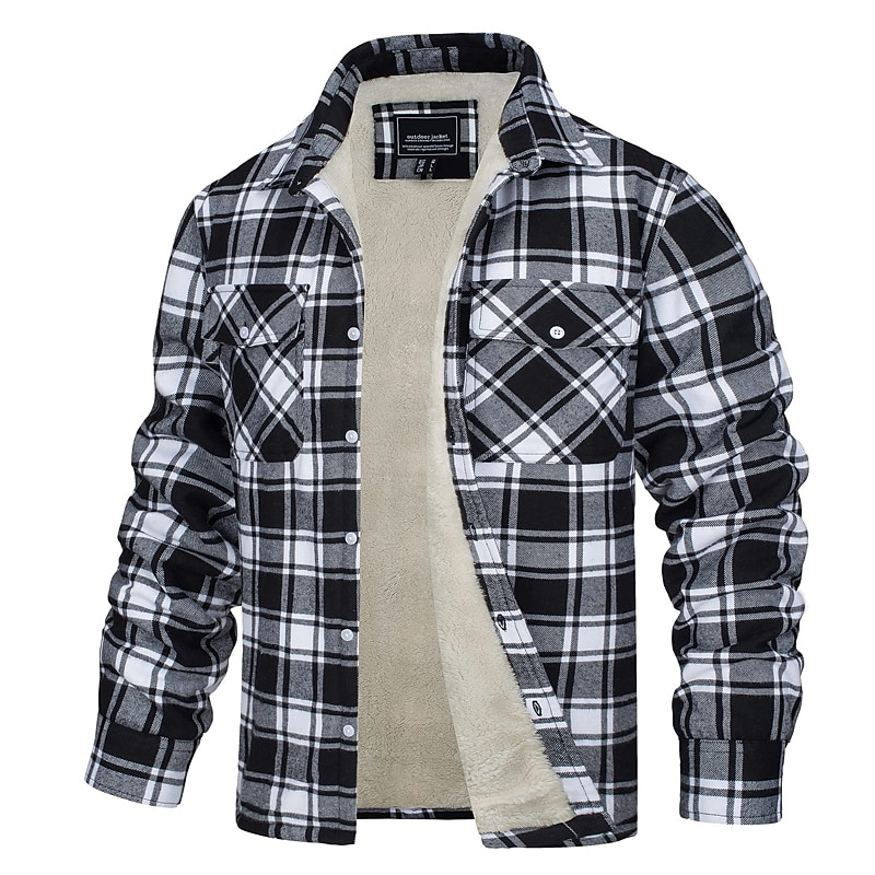 Herren Trucker Jacke Hemdjacke Shacket Flanell-Fleecejacke Outdoor Freizeitskleidung Warm Knopf Tasche Herbst Winter Farbblock Modisch Strassenmode Kargen Standard kleiner Finger Schwarz Marinenblau 2025 - $70.99 –P3