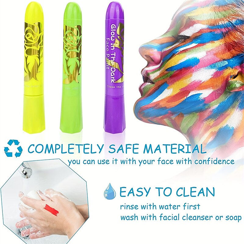 6pcs UV Glow Body and Face Paint Kit - Fluorescent Crayons for Adults - Perfect for Birthday Parties, Halloween, and Masquerades 2025 - $12.49 –P11