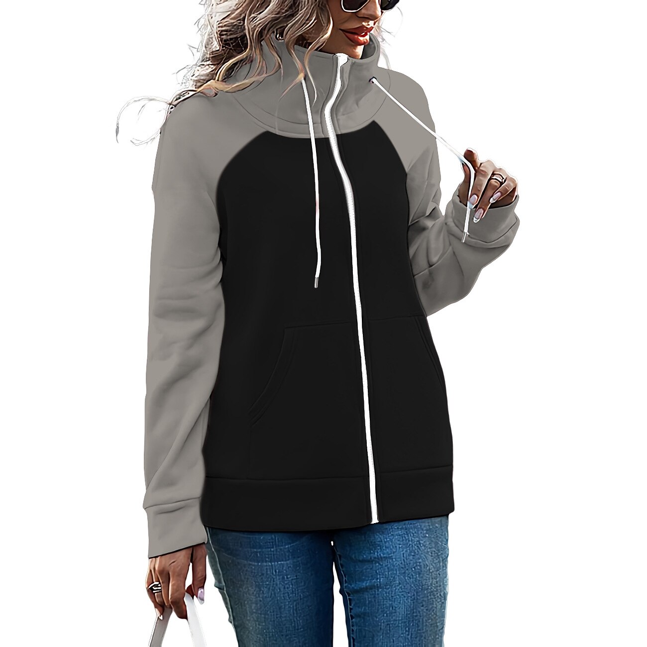 Damen Farbblock Basic Langarm Kapuzenpullover Normale Oberteile Strasse Casual Reißverschluss Vordertasche Weiß Rosa Rote Grün Armeegrün Herbst Winter 2025 - $20.99 –P9